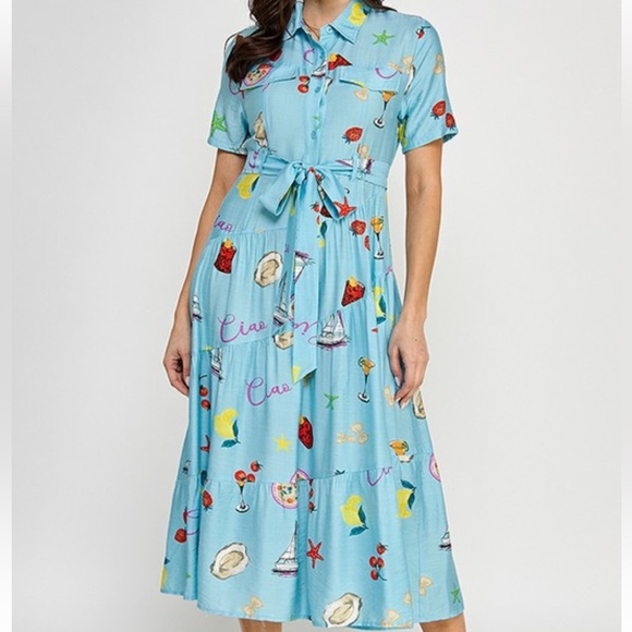 Milk & Honey Dresses & Skirts - Milk & Honey Italian Amalfi Coast Print Blue Soft MIDI Summer Dress
